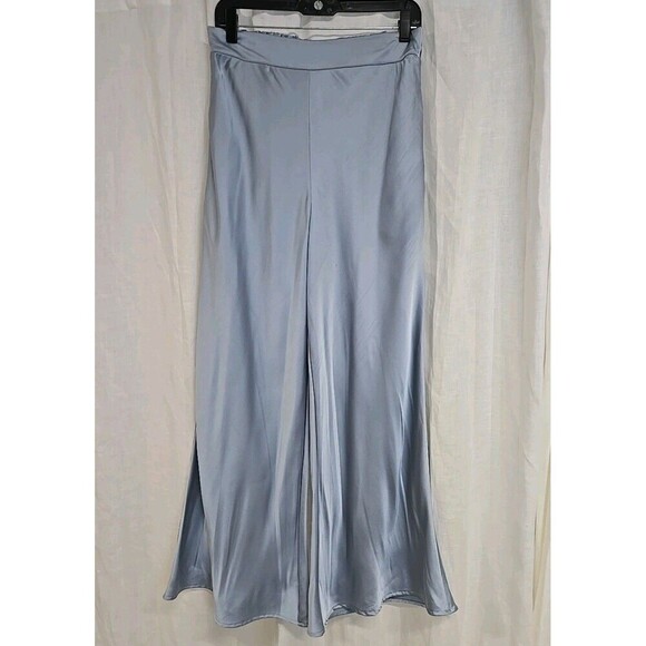 Renee C Satin Pull On Wide-Leg Pants Light Blue Women’s Size L Made In USA - Picture 3 of 7